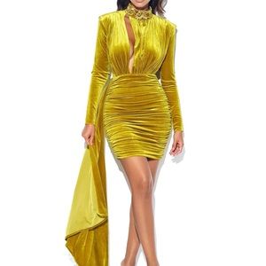 Gracyn Gold Cutout Long Sleeve Draping Velvet Dress